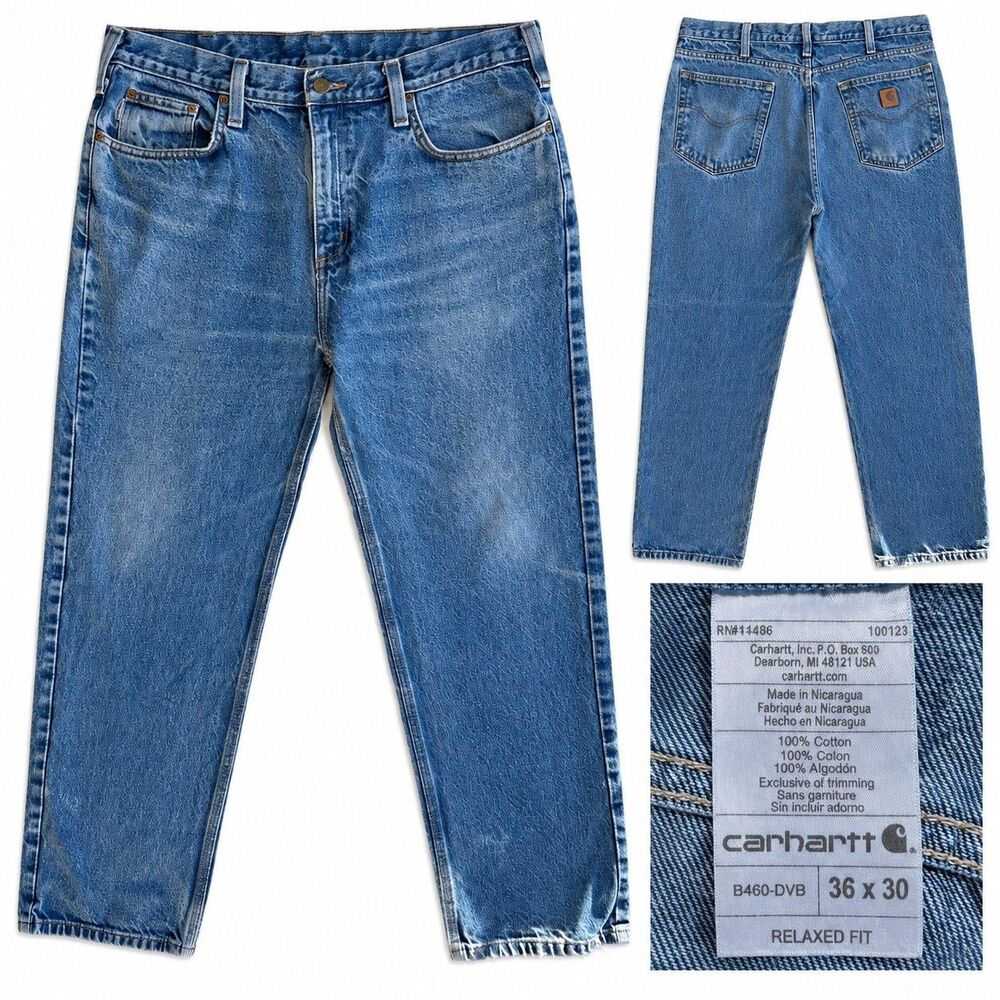 Carhartt B460 DVB Men’s 36x30 Relaxed Fit Blue Denim Work Jeans Straight Leg